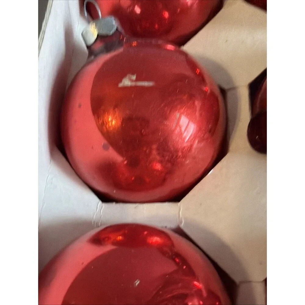Vintage Noelle Christmas Tree Ornaments – Set of 12 Red Glass Balls w/ Box
